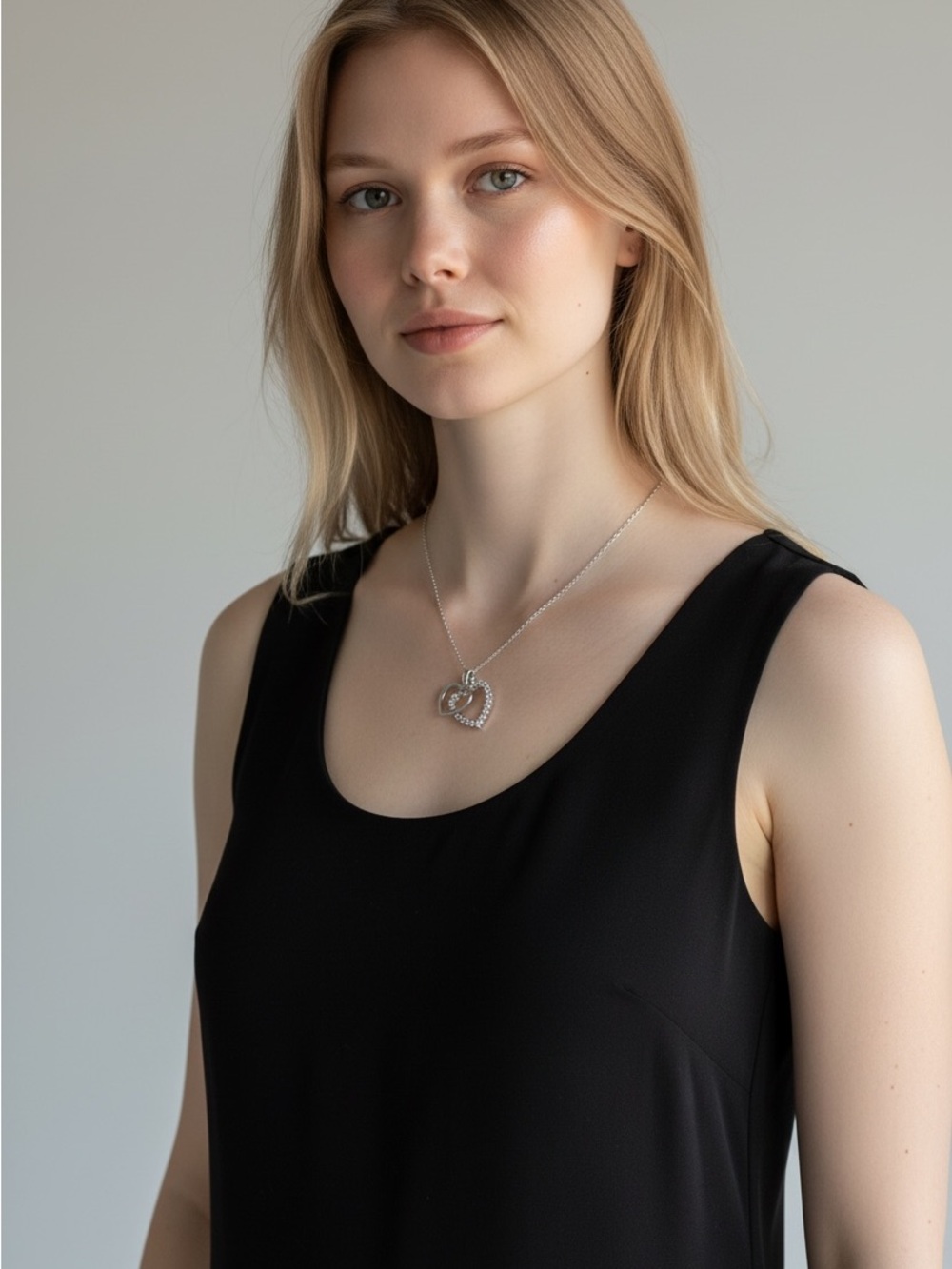 Fine Silver Plated double heart pendant with zirconia
